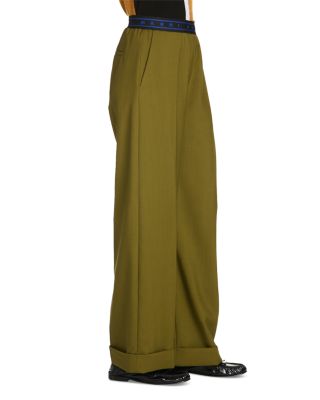 Wool Logo Waistband Straight Pants