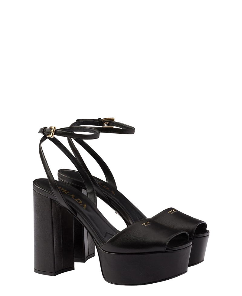 Prada Women's Nappa Leather Platform Sandals In Black