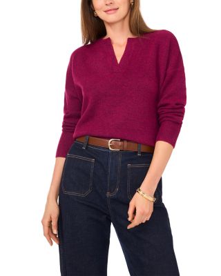 Drop Shoulder Henley Neck Sweater