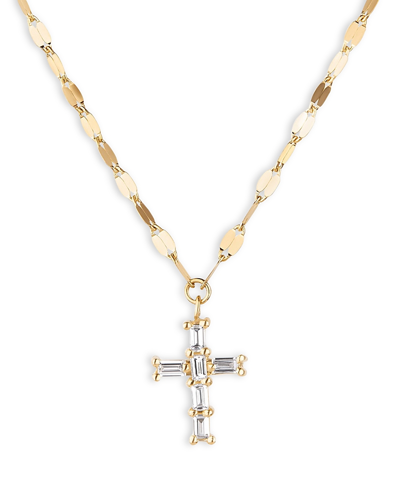 Lana Jewelry Diamond Baguette Cross Pendant Necklace in 14K Yellow Gold, 0.14 tcw