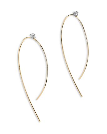 14K Gold Small Solo Diamond Hooked on Hoops, 0.04 tcw