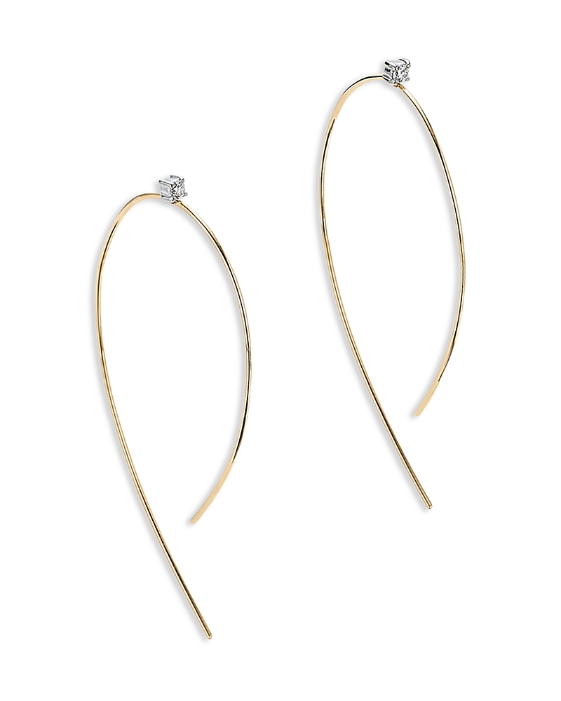 Lana Jewelry Diamond Solitaire Threader Hoop Earrings In 14k Yellow Gold, 0.04 Tcw In Gold