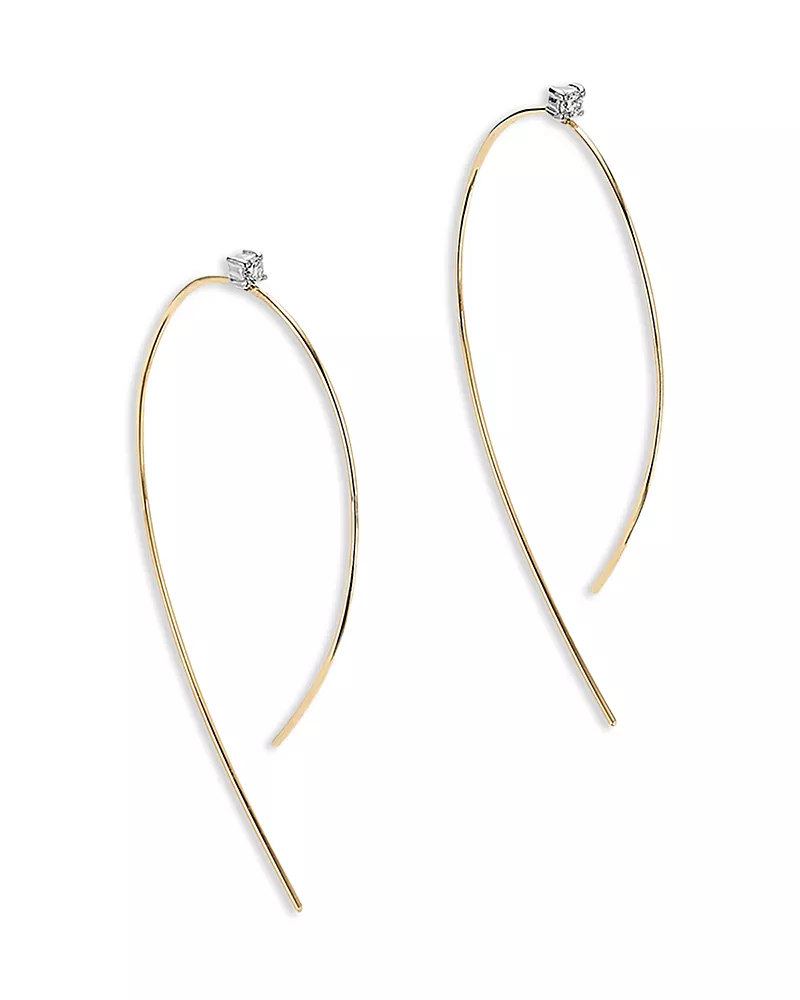 Lana Jewelry Diamond Solitaire Threader Hoop Earrings in 14K Yellow Gold, 0.04 tcw