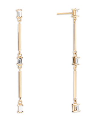 Baguette Diamond Bar Linear Drop Earrings in 14K Yellow Gold, 0.14 tcw