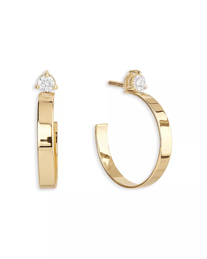 Lana Jewelry 14K Yellow Gold Diamond Wide Width Small Hoop Earrings