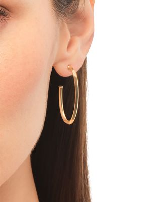 14K Yellow Gold Narrow Oval Hoop Earrings
