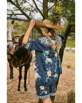 Chrissy Embroidered Shirt Swim Cover-Up