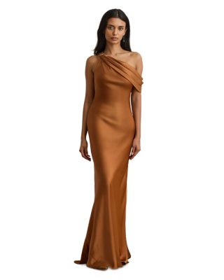 Buckle Trim Satin Off The Shoulder Gown