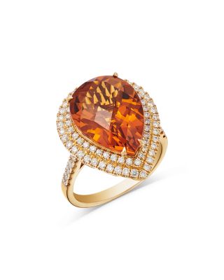 Limited Edition Cognac Citrine & Diamond Pear Shaped Ring in 14K Yellow Gold