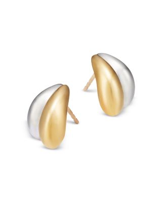 14K White & Yellow Gold Tapered Double J Hoop Earrings