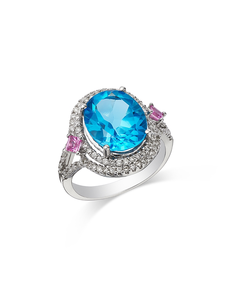 Bloomingdale’s Fine Collection Blue Topaz, Pink Sapphire & Diamond Halo Ring in 14K White Gold