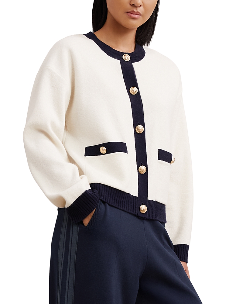 Reiss Samson Knitted Wide Leg Side Stripe Trousers In Blue