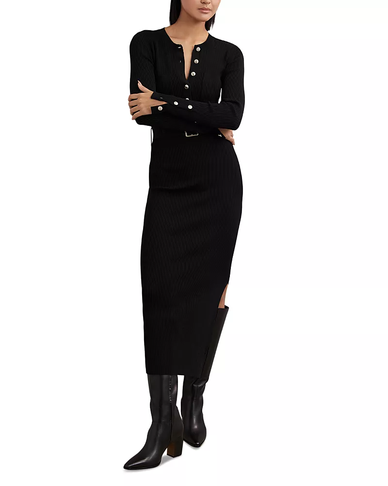 Reiss Willow Button Knitted Midi Dress