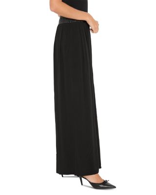 Faux Leather Waistband Wide Leg Pants