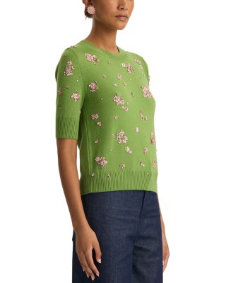 Wool Floral Cluster Elbow Sleeve Sweater