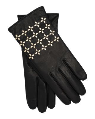 Geometric Laced Leather Tech Gloves 