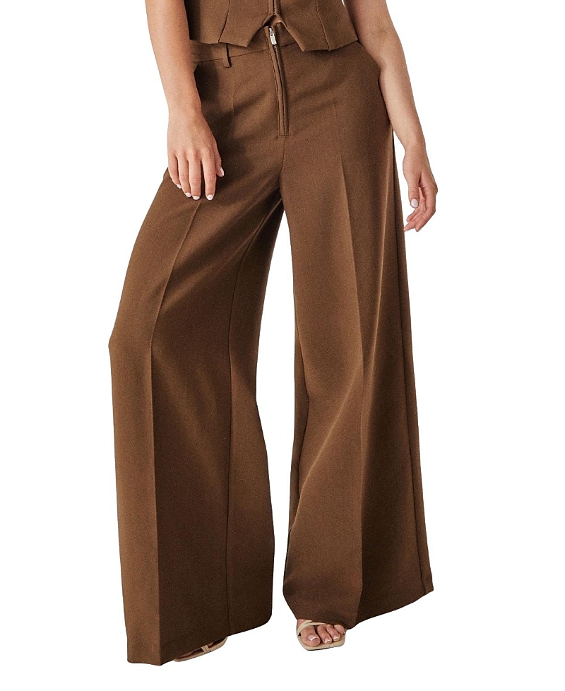 Nasty Gal Tailored Zip Front Wide Leg Pants In Brown