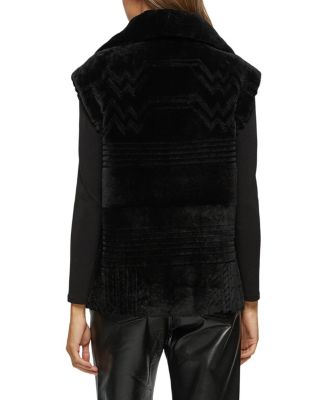  Shearling Lamb Zip Vest with Grooved Pattern