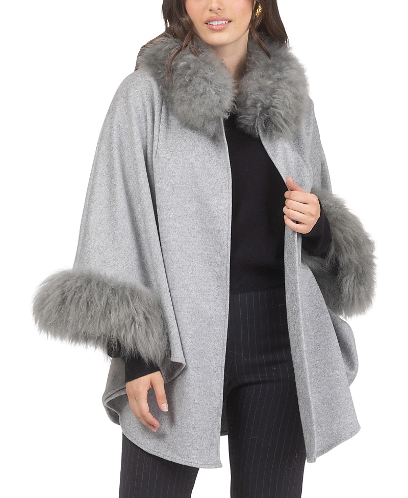 Gorski Cashmere & Wool Cape With Lamb Trim In Gray