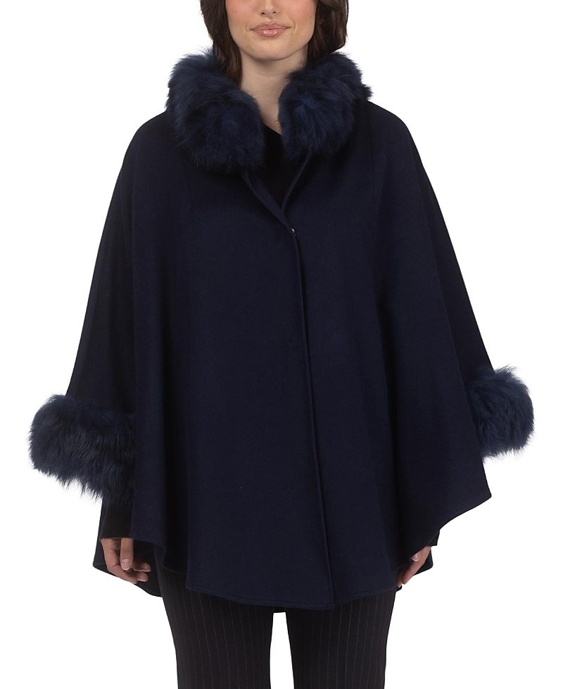 Gorski Cashmere & Wool Cape With Lamb Trim In Blue