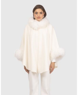 Cashmere & Wool Cape With Lamb Trim