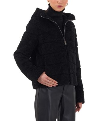 Horizontal Shearling Zip Jacket With Hood