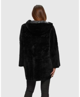 Reversible Shearling Parka Coat with Grooved Pattern