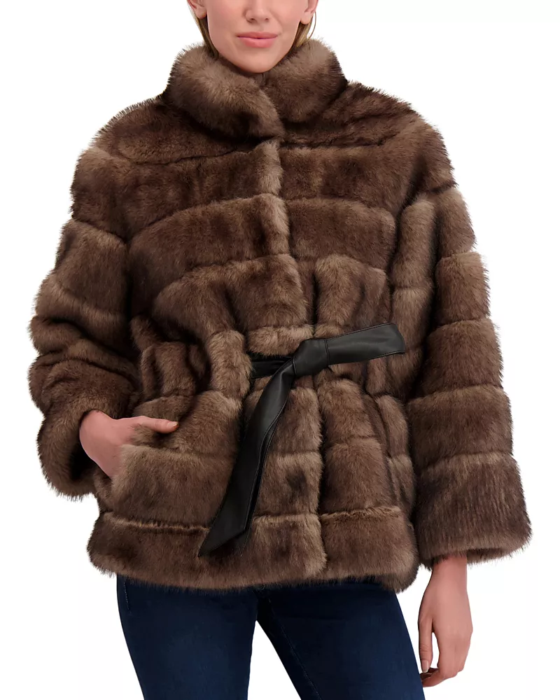 Lyla Grant Faux Fur Sable Jacket with Belt