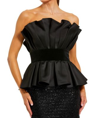  Strapless Satin Peplum Top With Sequin Skirt Gown