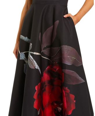  Crepe Printed Strapless Midi Dress with Pockets