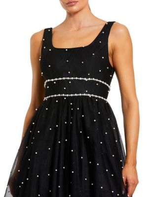 Pearl Embellished Tulle Sleeveless Ball Gown