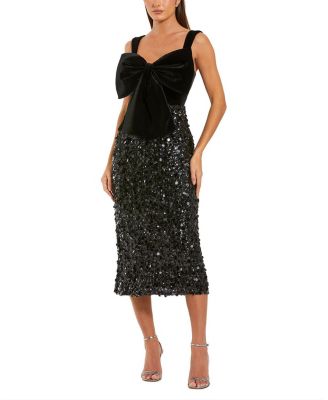  Sleeveless Sequin Midi Dress With Velvet Bow