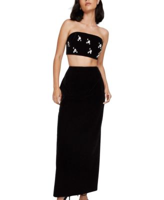 Velvet High Waist Side Split Maxi Skirt