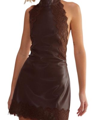 Faux Leather Tie Back Halter Dress