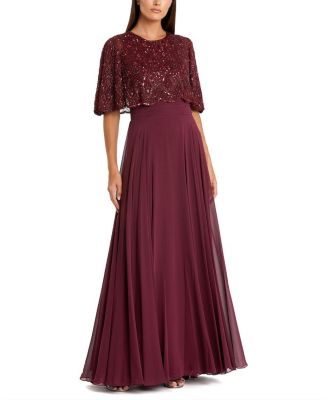  Beaded Overlay A-Line Gown
