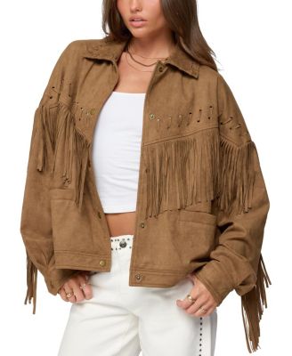  Evonka Fringe Faux Suede Jacket