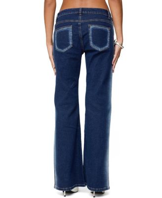  Airbrushed Low Rise Flared Dark Rinse Wash Jeans