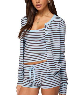  Lillian Striped Button Up Knit Cardigan