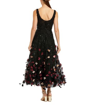  Sleeveless Beaded Midi Dress With 3D Flowers