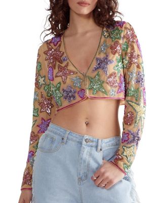 Star And Heart Embellished Crop Jacket