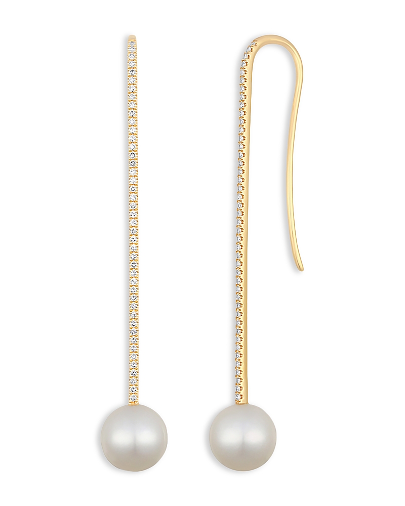Ef Collection 14k Yellow Gold Freshwater Pearl & Diamond Vertical Bar Drop Earrings