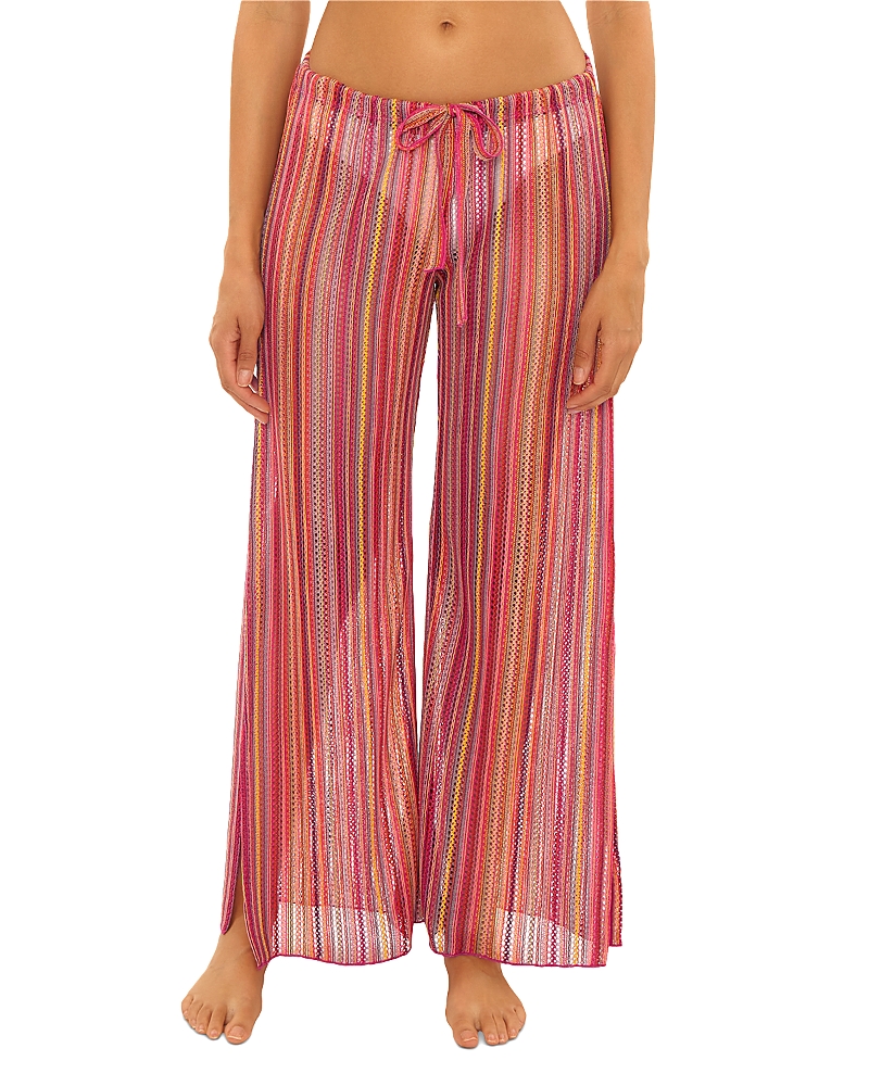 Becca By Rebecca Virtue Seaside Crochet Stripe Swim Cover-up Pants In Red