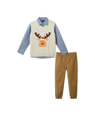Boys' Winter Moose Sweater Vest, Buttondown, and Pant Set - Little Kid