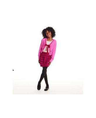 Girls&#39; Eyelash Cardigan Sweater with Satin Bow - Big Kid