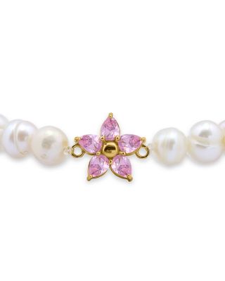 Purple Cubic Zirconia Star Charm Cultured Freshwater Pearl Beaded Stretch Bracelet - Exclusive