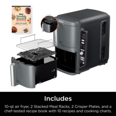 DoubleStack XL 10 QT, 6 in 1, 2 Basket Air Fryer, Space Saving Design