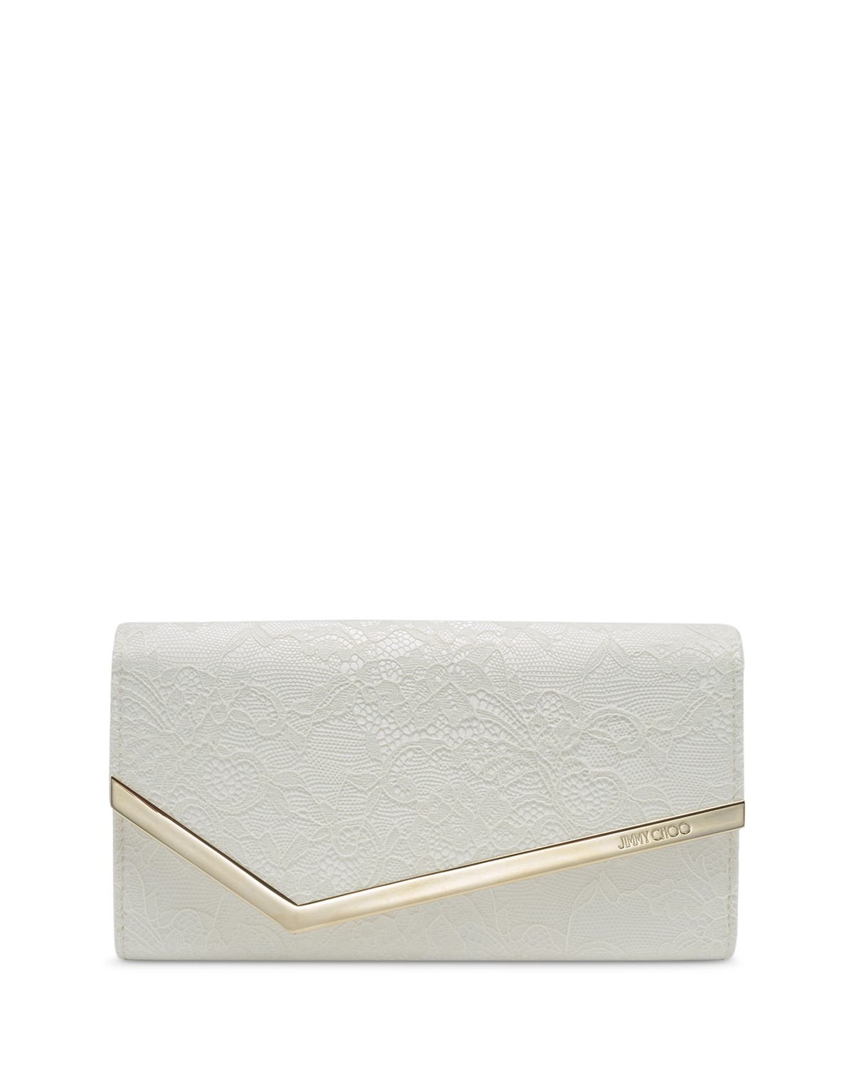 Jimmy Choo Emmie Lace Clutch in Ivory/Light Gold