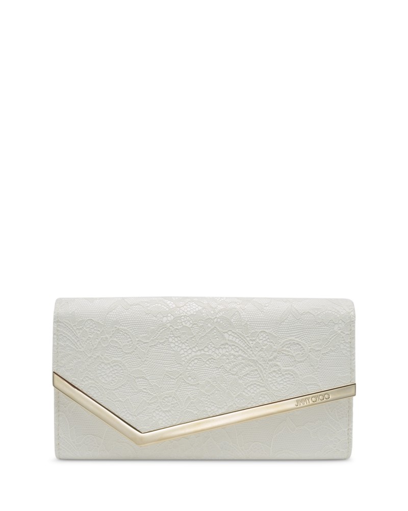 Jimmy Choo Emmie Lace Clutch in Ivory/Light Gold