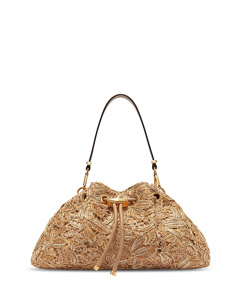Jimmy Choo Cinch M Flower Woven Raffia Shoulder Bag In Brown