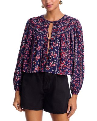 Paisley Tie Front Long Sleeve Top - Exclusive